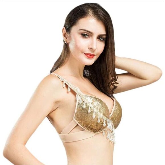 NEW Belly Dance Bra Gold Belly Dance Costume Bellydance Carnival S - Picture 6 of 6